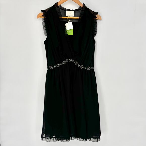 NWT Kate Spade Black Chiffon Embellished Mini Dress Size 6 - Picture 3 of 12
